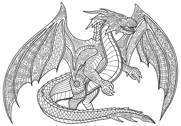 Ausfuhrlicher Drache coloring page for children