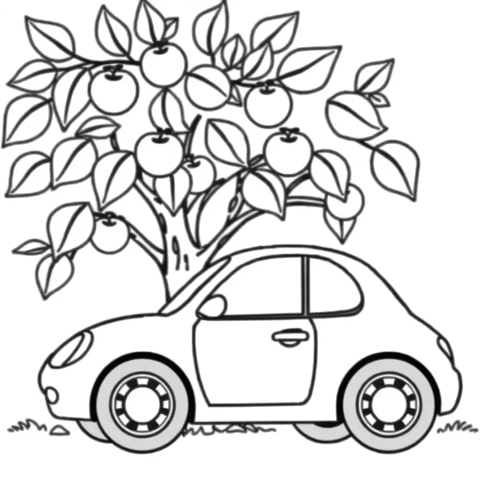 Auto Boom Appel Cartoon Kindvriendelijk coloring page for children