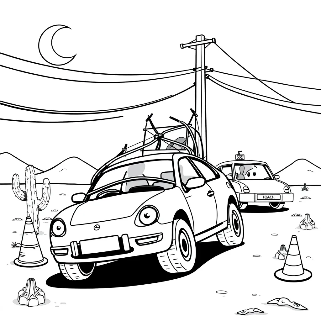 Auto Woestijn Western Cartoon Avontuur coloring page for children