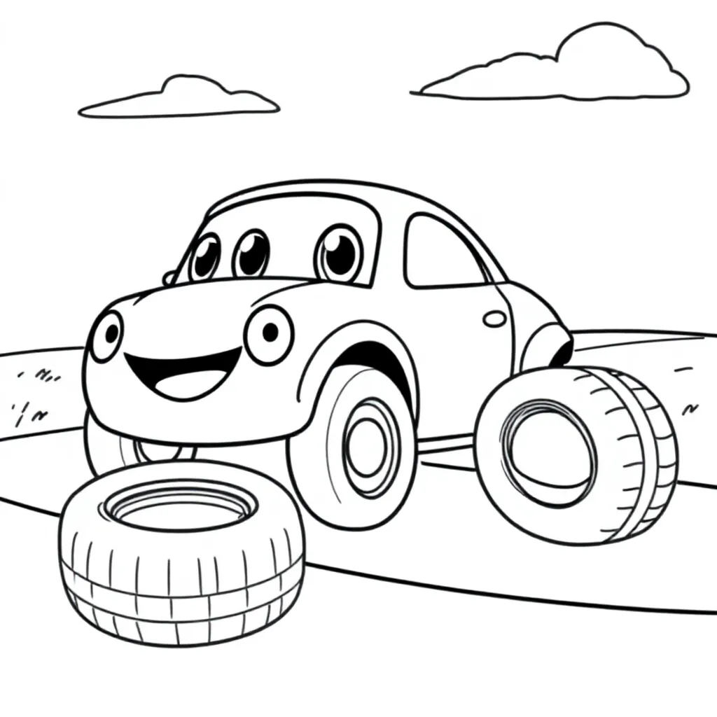 Autobanden en auto's coloring page for children