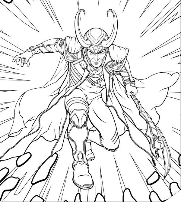 Avengers Loki en acción coloring page for children