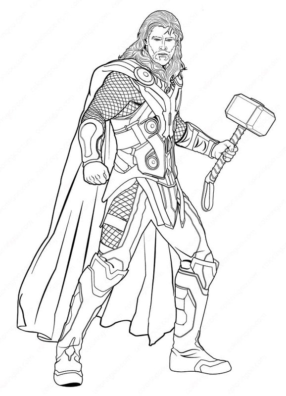 Avengers Thor Hamer coloring page for children
