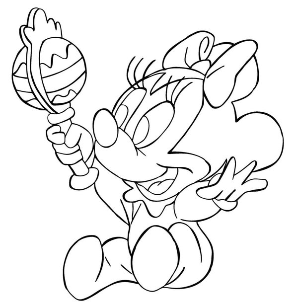 Baby Minnie Mouse Rammelaar coloring page for children