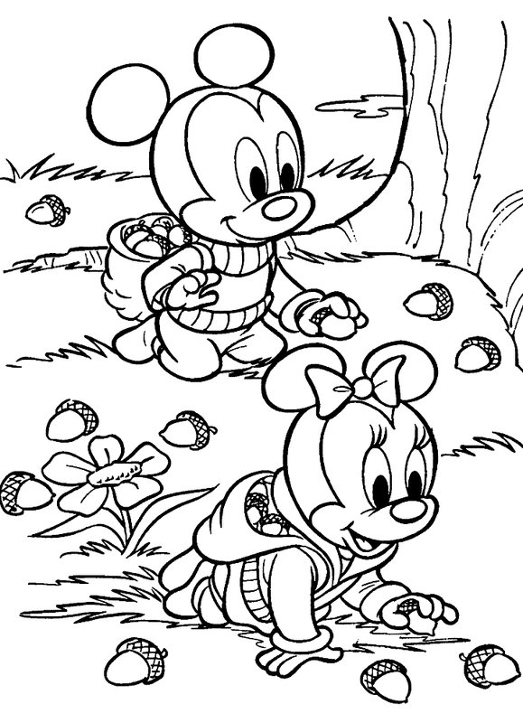 Baby Minnie Mouse Und Mickey Beim Eicheln Sammeln coloring page for children