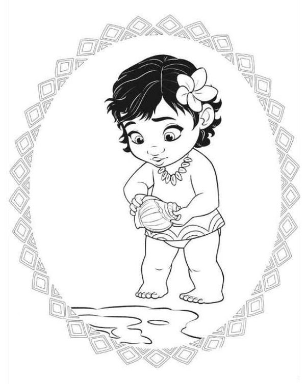 Baby Moana Halt Muschel coloring page for children