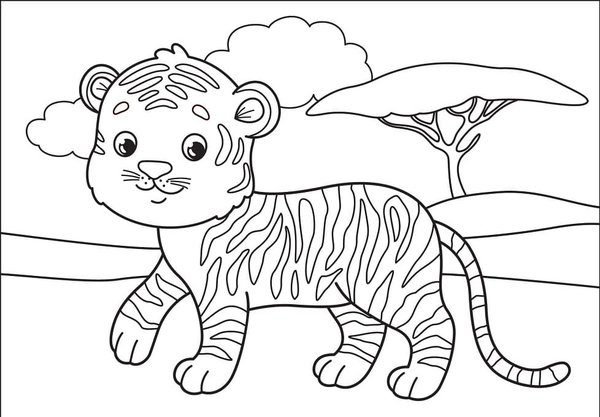Baby Tiger Mit Wolke Und Baum coloring page for children