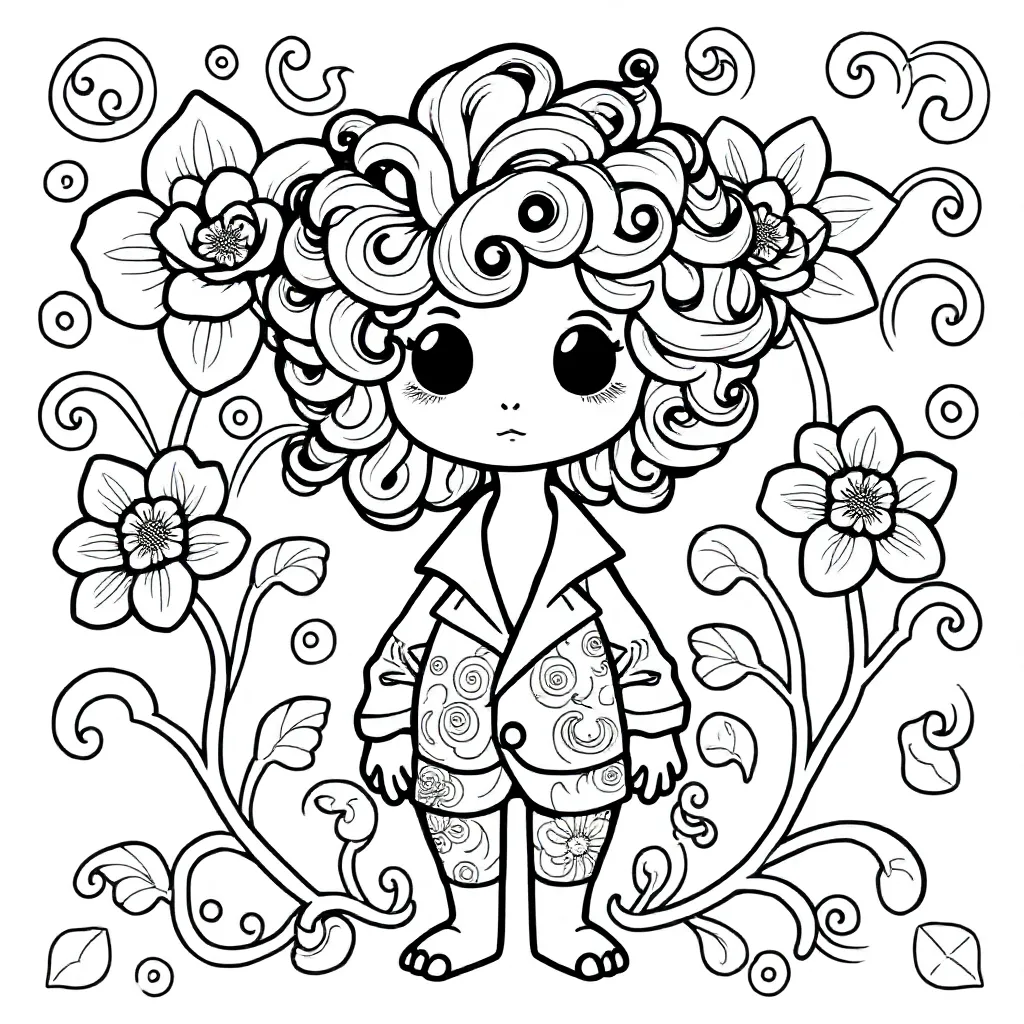 Baddie zonder oogen en gezicht maar wel met krullend haar en ook met lichaam kleurplaat voor kindere