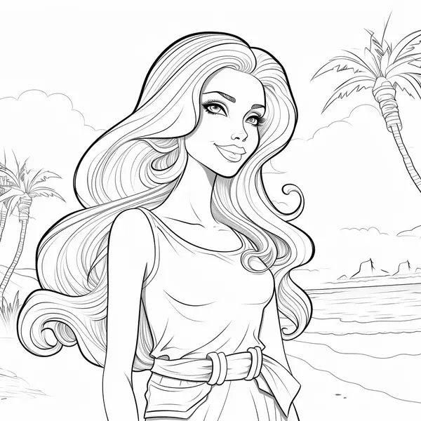 Barbie Marchant sur la Plage coloring page for children