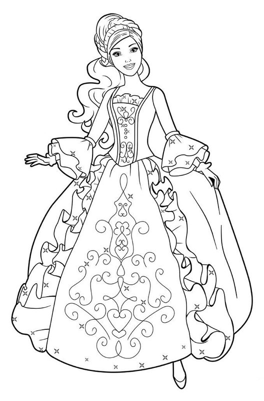 Barbie Princess Dress Detailed coloring page for children