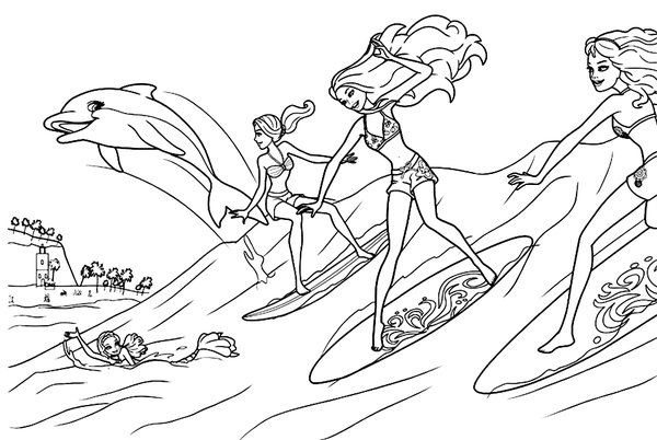 Barbie Surfen Mit Delphin coloring page for children