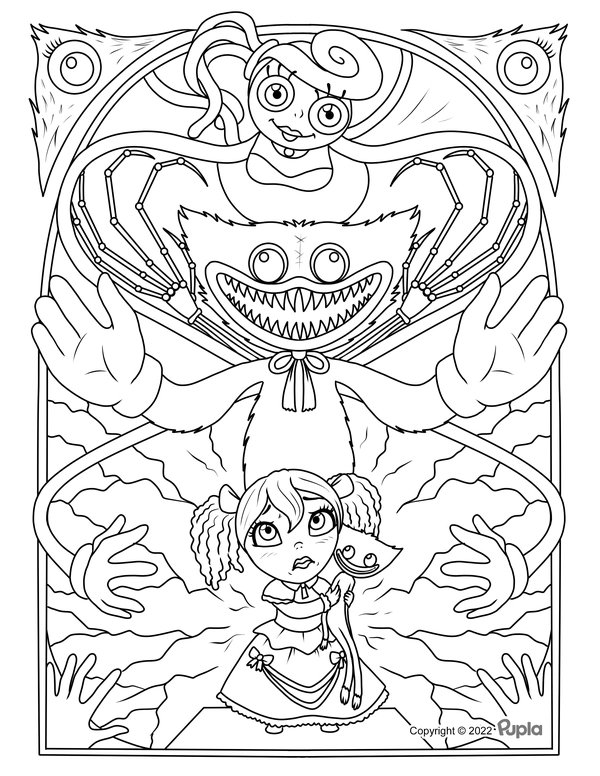 Beängstigende Huggy Wuggy & Mädchen coloring page for children