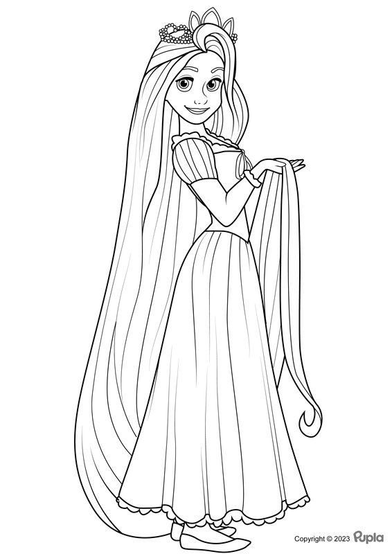 Beautiful Rapunzel Holding Her Hair coloring page for children