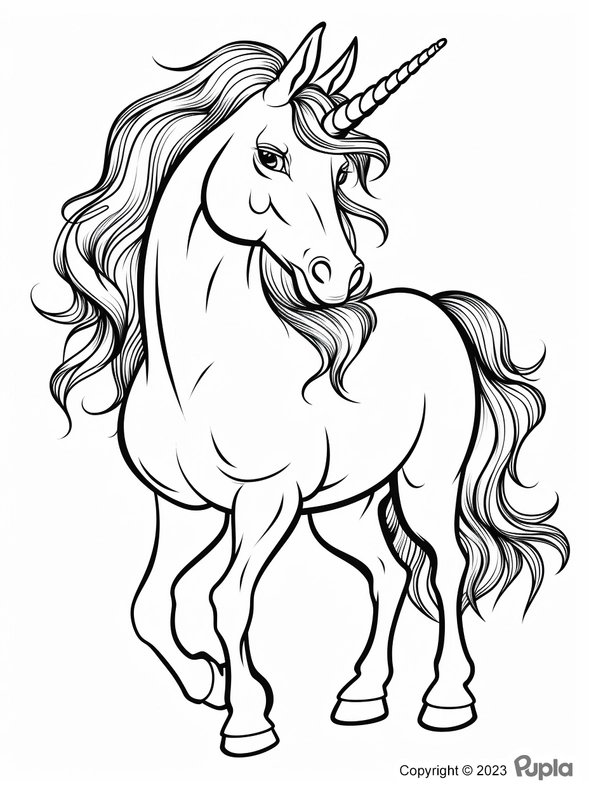 Beautiful Unicorn with Long Hair coloring page for children