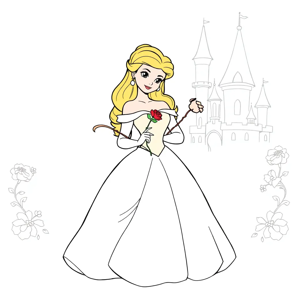Feuille de coloriage gratuite Belle, Princesse Disney, Conte de fées, Animation, Fantastique K