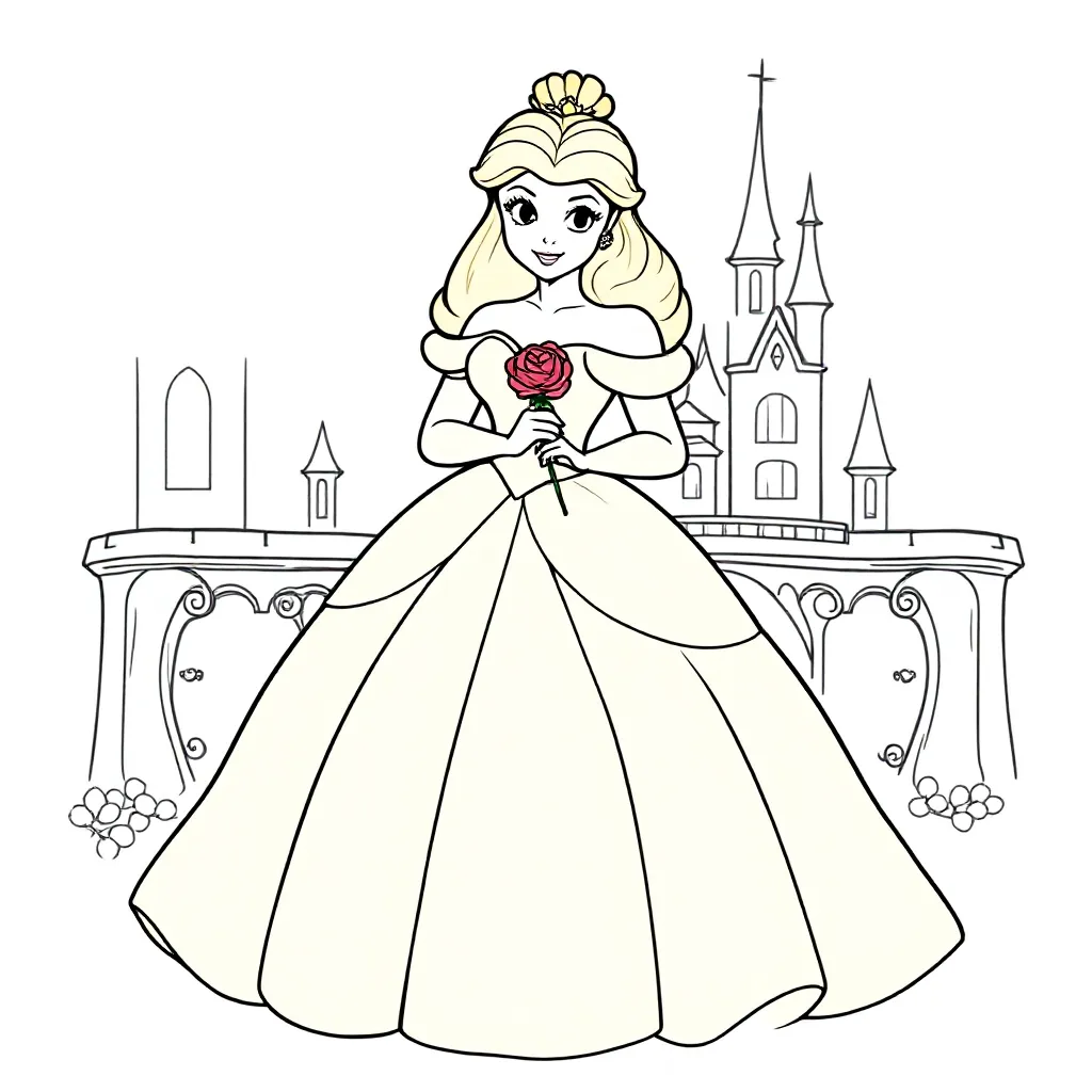 Free Belle Princess Coloring Page, Disney Classic, Fairytale, Animated Movie