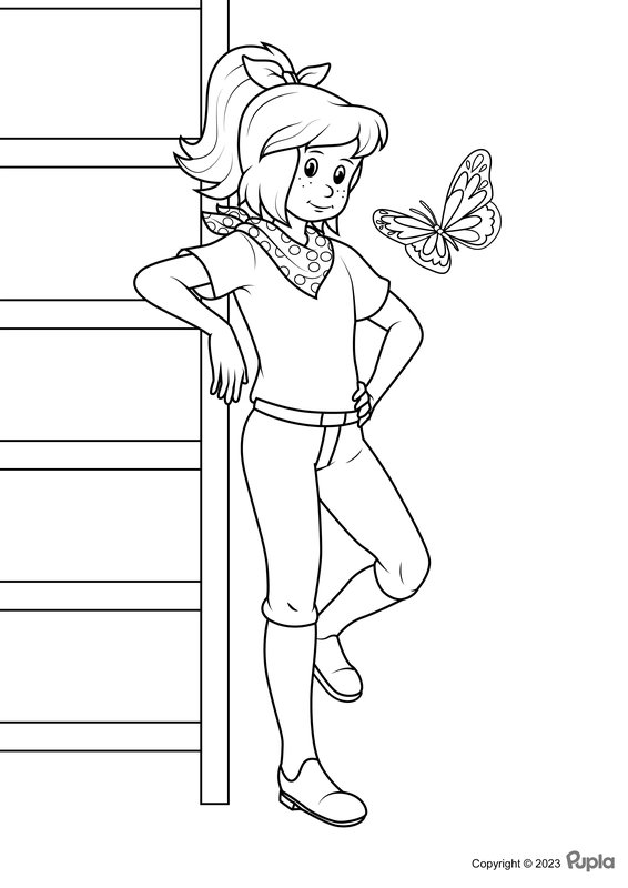 Bibi und ein Schmetterling coloring page for children