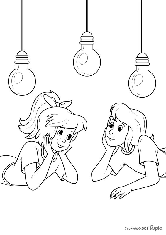 Bibi und Tina unter den Lampen coloring page for children