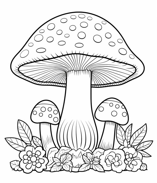 Big Mushroom and Two Little Mushrooms coloring page for children