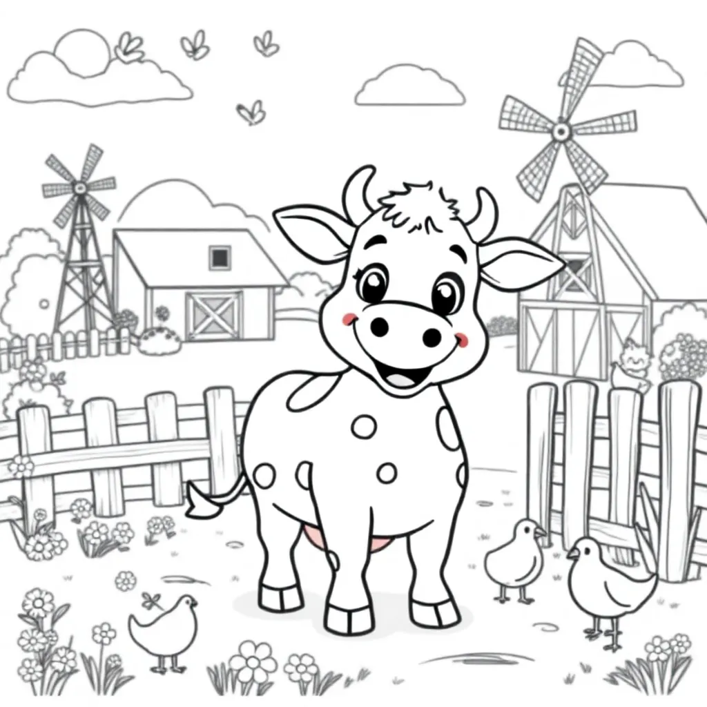 Blije Koe Op De Boerderij coloring page for children