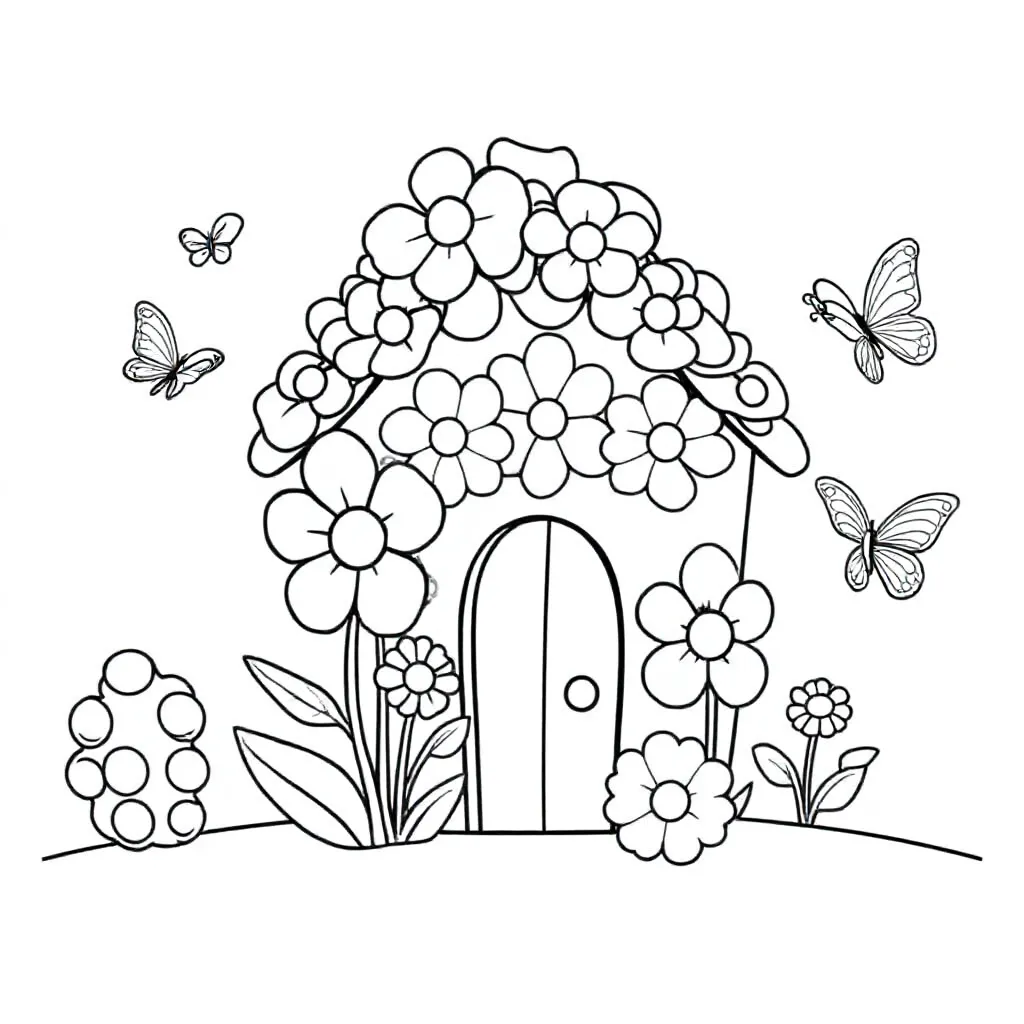een huis van bloemen kleurplaat voor kinderen