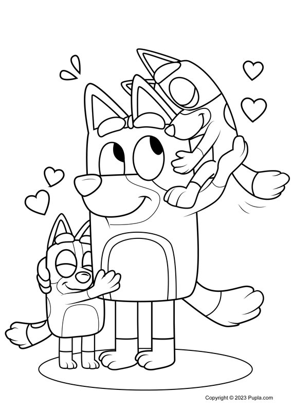 Bluey Bandit And Socks coloring page for children