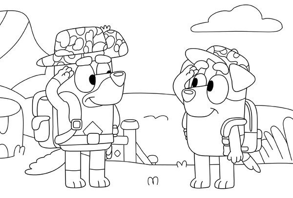 Bluey et Bingo à l'aventure coloring page for children
