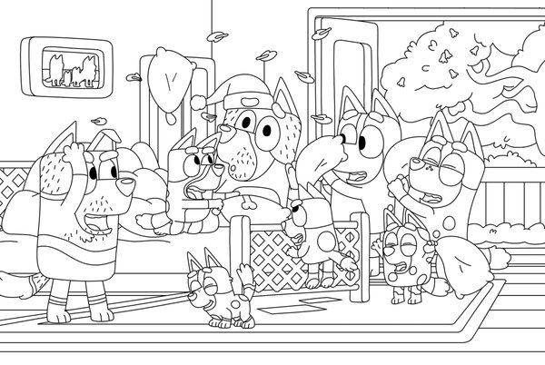 Bluey Grosse Kissenschlacht coloring page for children