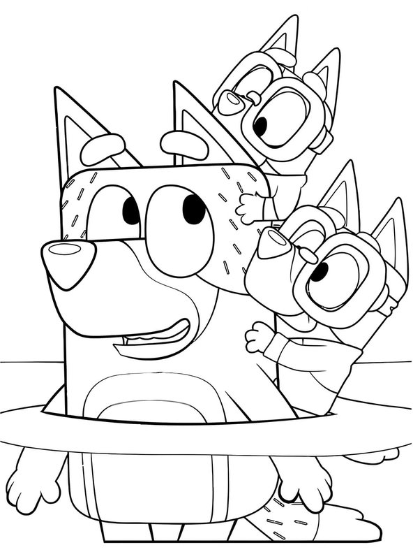 Bluey im Wasser coloring page for children