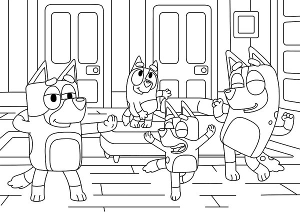 Bluey Und Freunde Tanzen coloring page for children