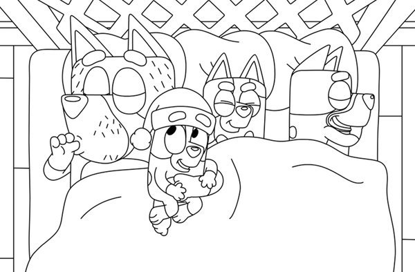 Bluey Weihnachten im Bett coloring page for children