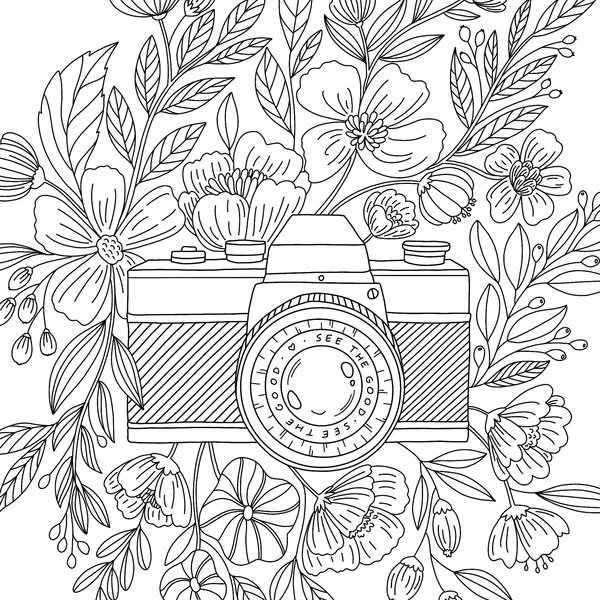 Blumen mit Kamera coloring page for children
