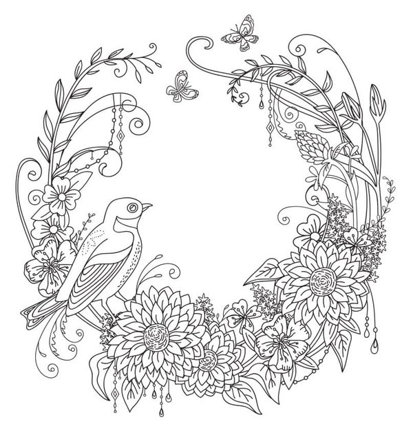 Blumenkranz Vogel coloring page for children