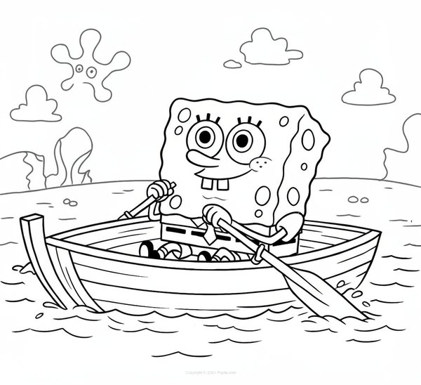 Bob Esponja En Un Bote De Remos coloring page for children