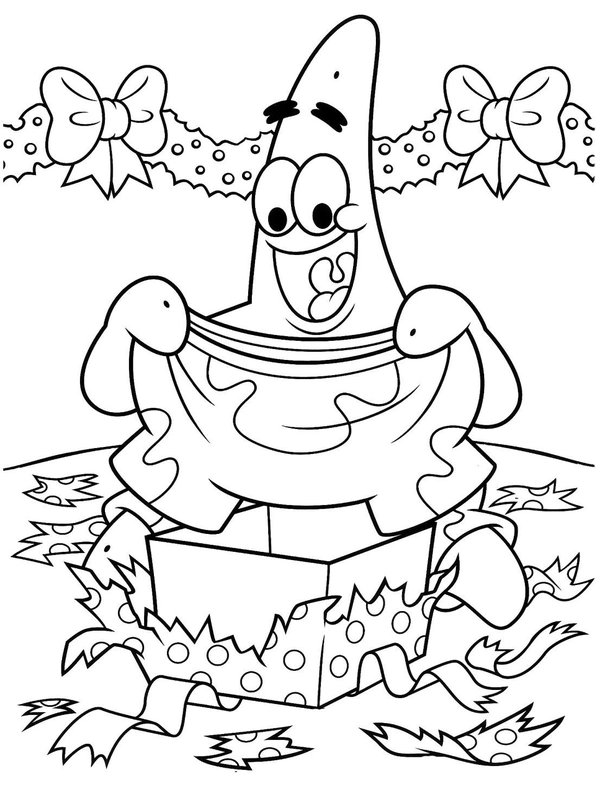 Bob Esponja Patricio Desenvolviendo Un Regalo coloring page for children