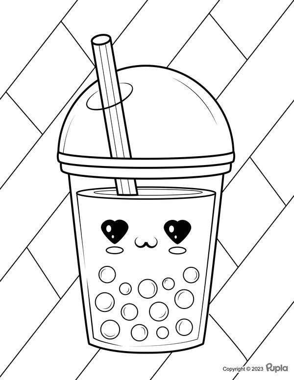 Boba Tea With Heart Shaped Eyes coloring page for children