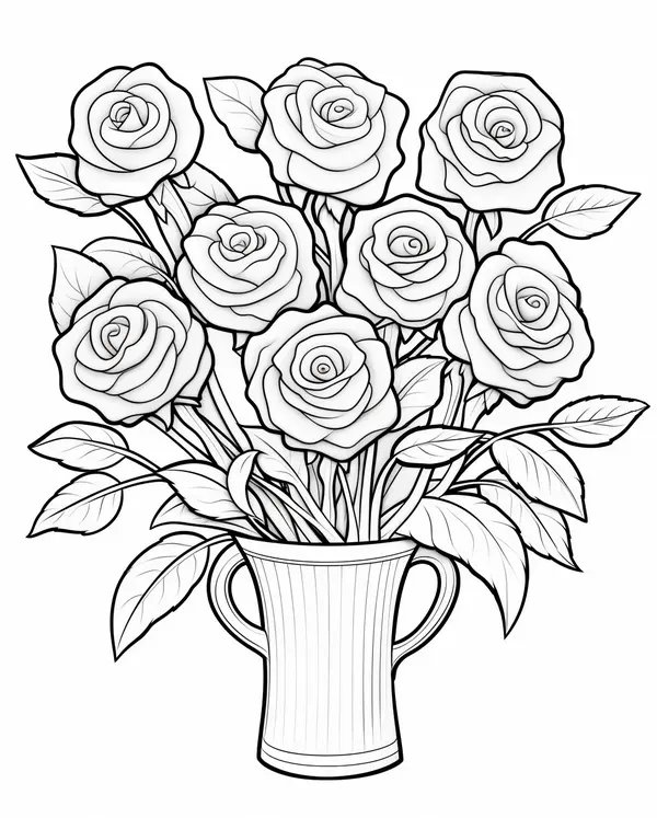 Boeket Rozen In Een Vaas coloring page for children