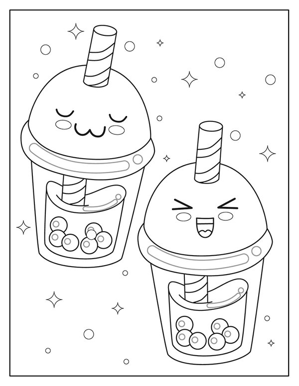 Boissons Kawaii coloring page for children