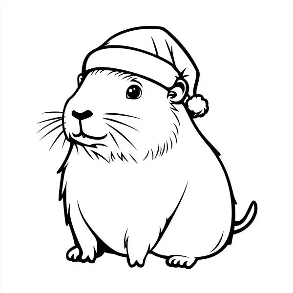 Bonnet de Noël Capybara coloring page for children