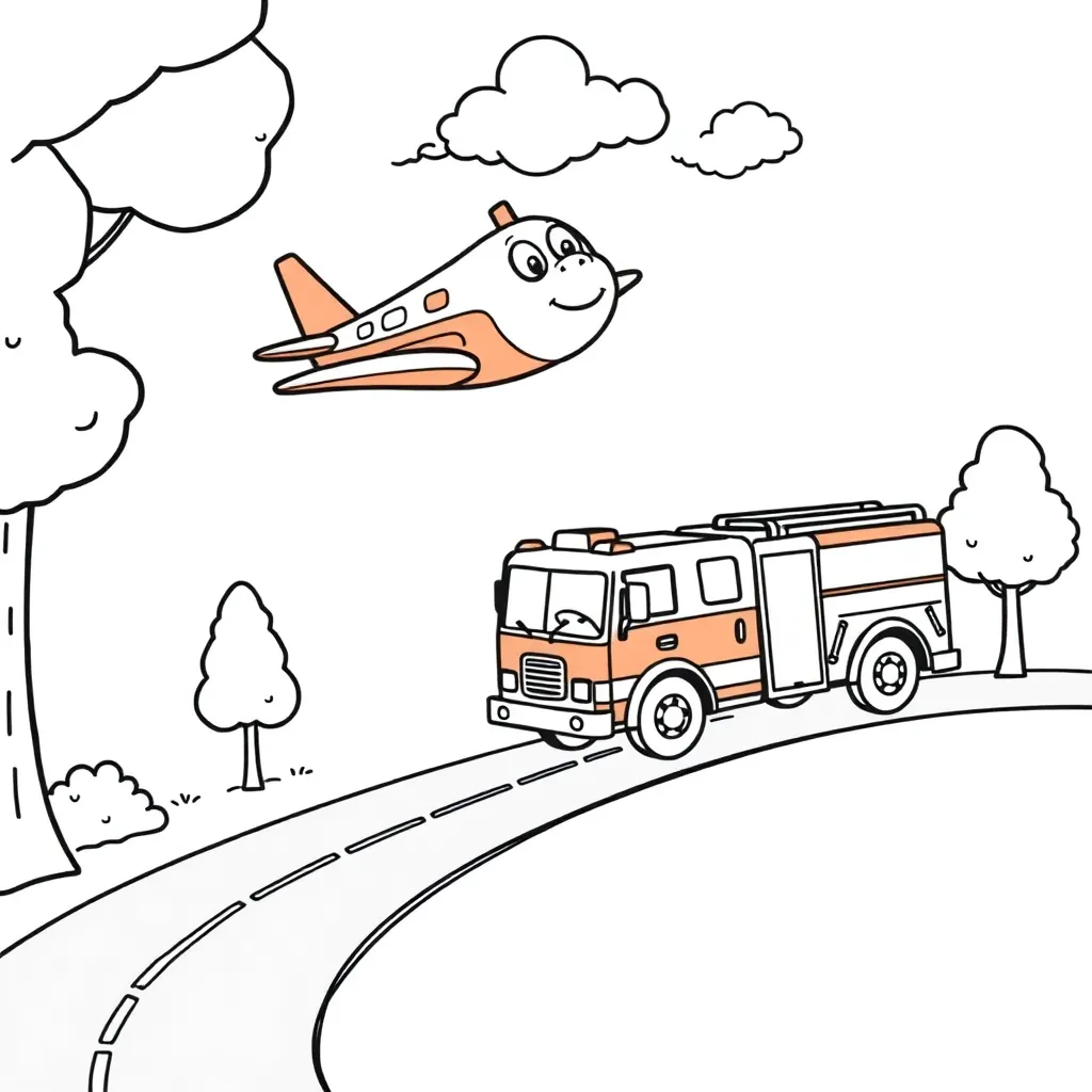 Brandweer Vliegtuig Redding Actie Educatief coloring page for children