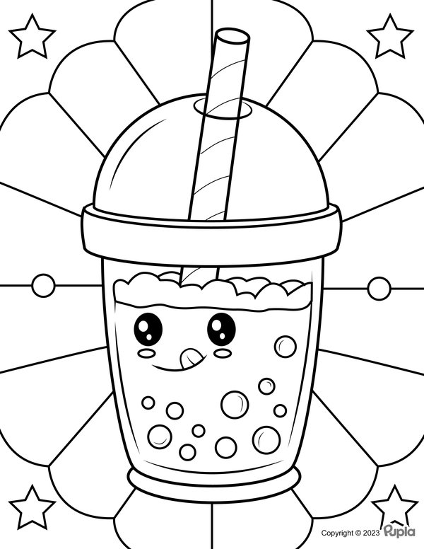 Bubble Tea mit heraushängender Zunge coloring page for children
