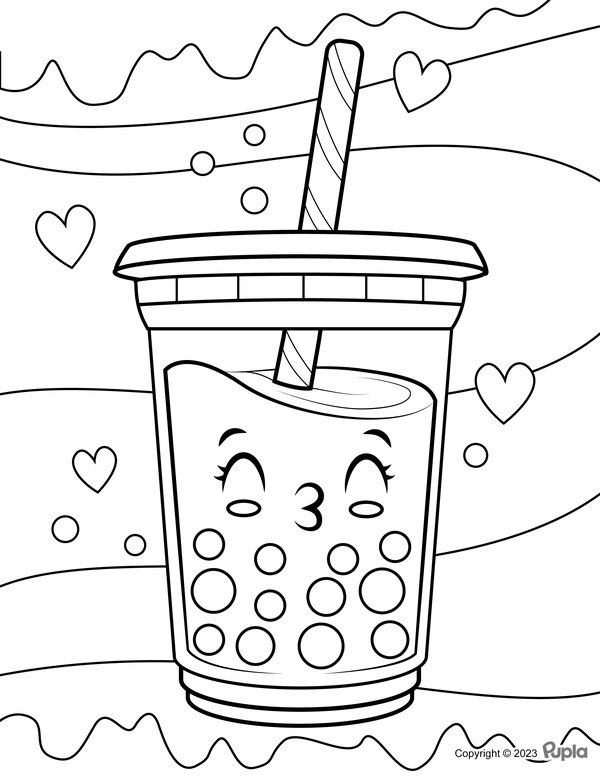 Bubble Tea mit Herzchen coloring page for children