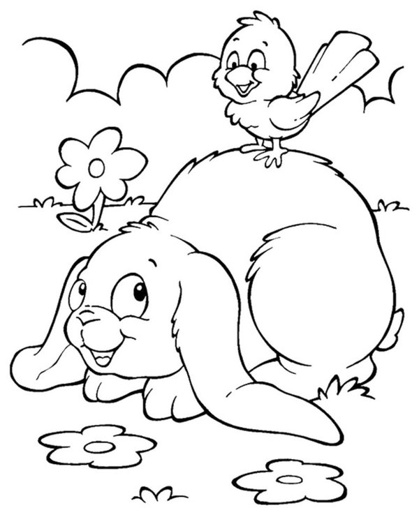 Bunny Bird Garden coloring page for children