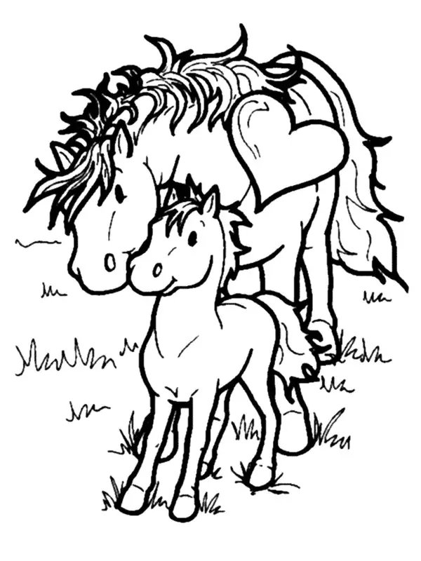 Caballo Mamá y Bebé coloring page for children