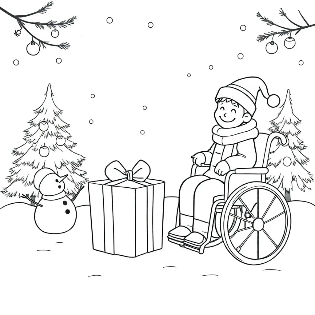 Cadeau Kerst Buiten Rolstoel coloring page for children