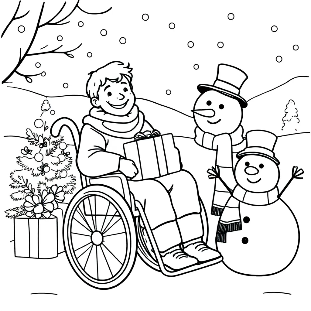 Cadeau Kerst Buiten Rolstoel coloring page for children