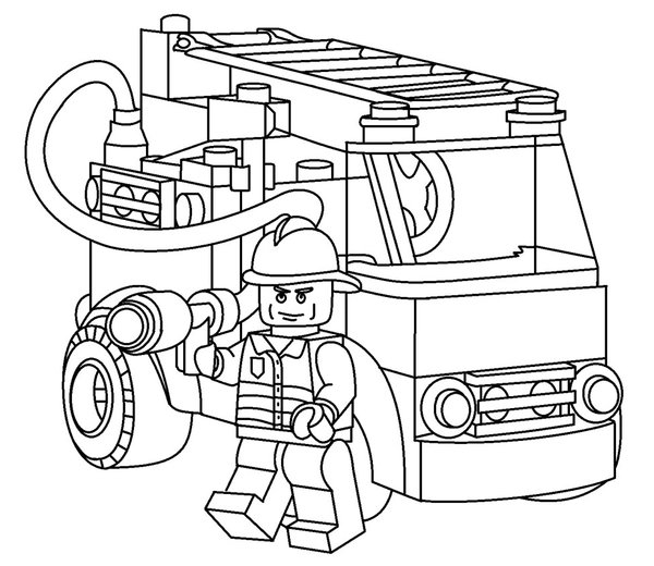 Camion de pompiers Lego coloring page for children