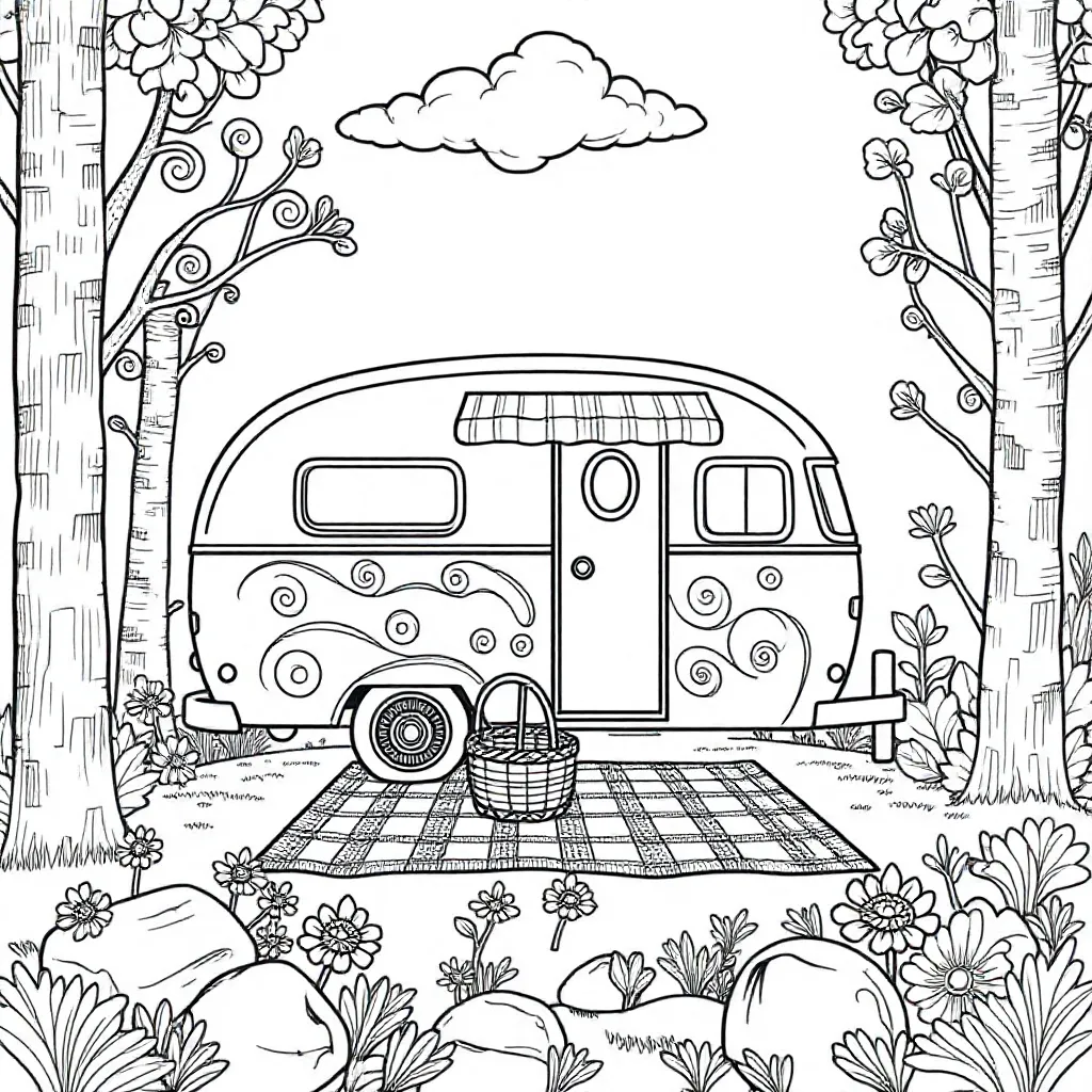 Camper coloring page for children