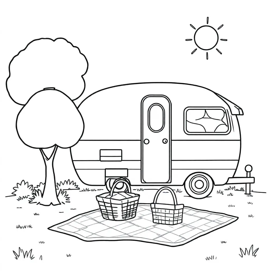 Camper Vintage coloring page for children