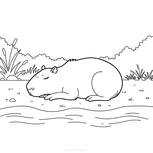 Capibara slapend langs de rivier coloring page for children