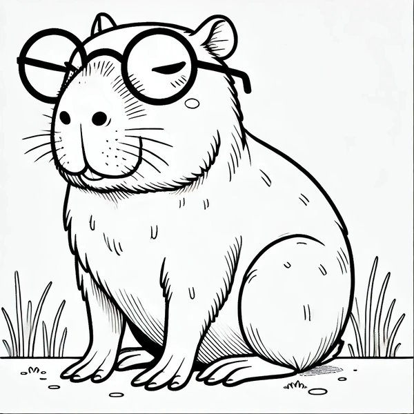 Capybara portant des lunettes coloring page for children